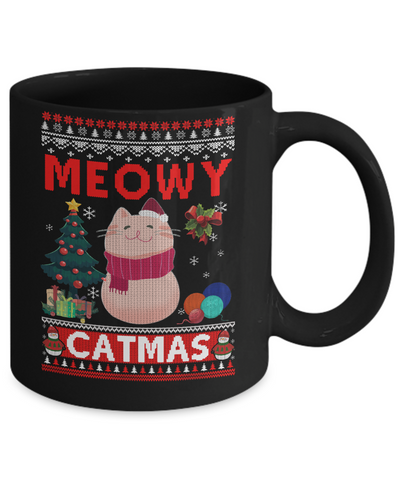 Meowy Catmas Ugly Sweater Cat Christmas Mug-Coffee Mug-11oz Mug-Black