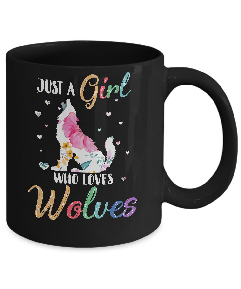 Just A Girl Who Loves Wolves Cute Wolve Lover Mug-Coffee Mug-11oz Mug-Black