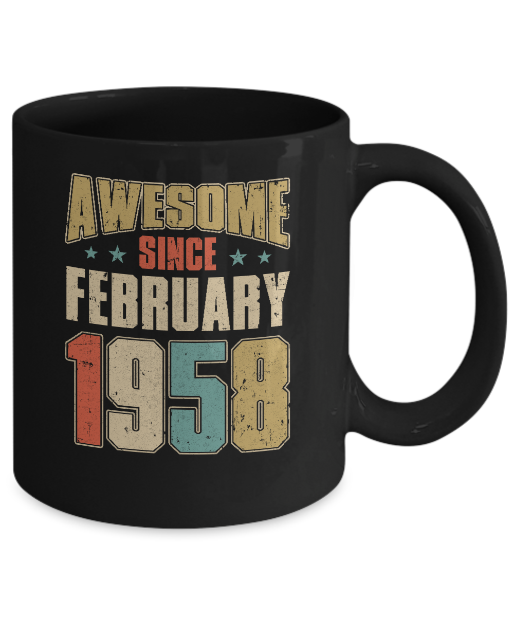 Vintage Retro Awesome Since February 1958 63th Birthday Mug-Coffee Mug-11oz Mug-Black