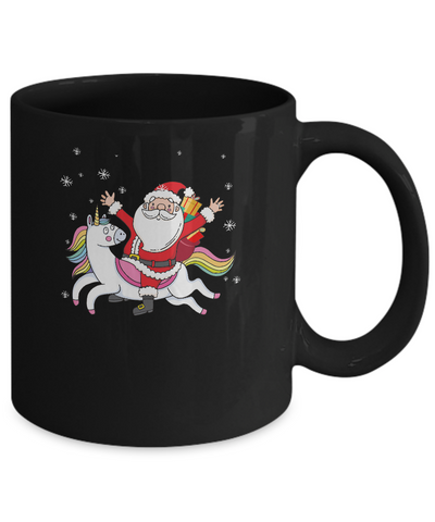 Santa Riding Unicorn Christmas Kids Girls Women Xmas Mug-Coffee Mug-11oz Mug-Black