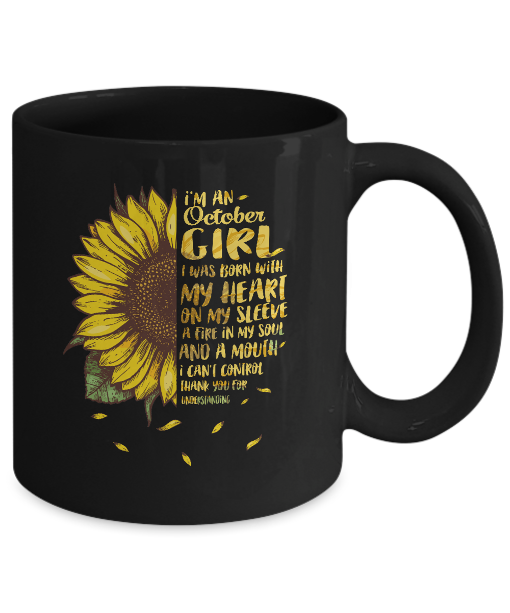 I Am An October Girl Birthday Gifts Sunflower Mug-Coffee Mug-11oz Mug-Black