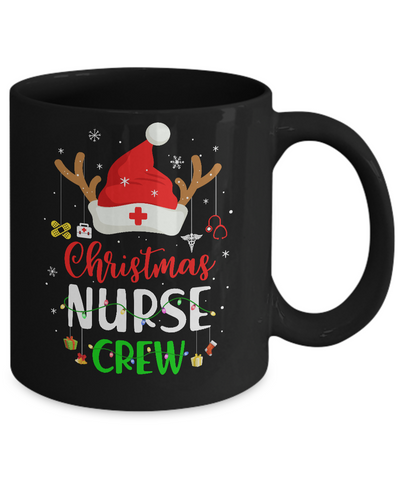 Christmas Nurse Crew Santa Hat Reindeer Merry Christmas Gift Mug-Coffee Mug-11oz Mug-Black