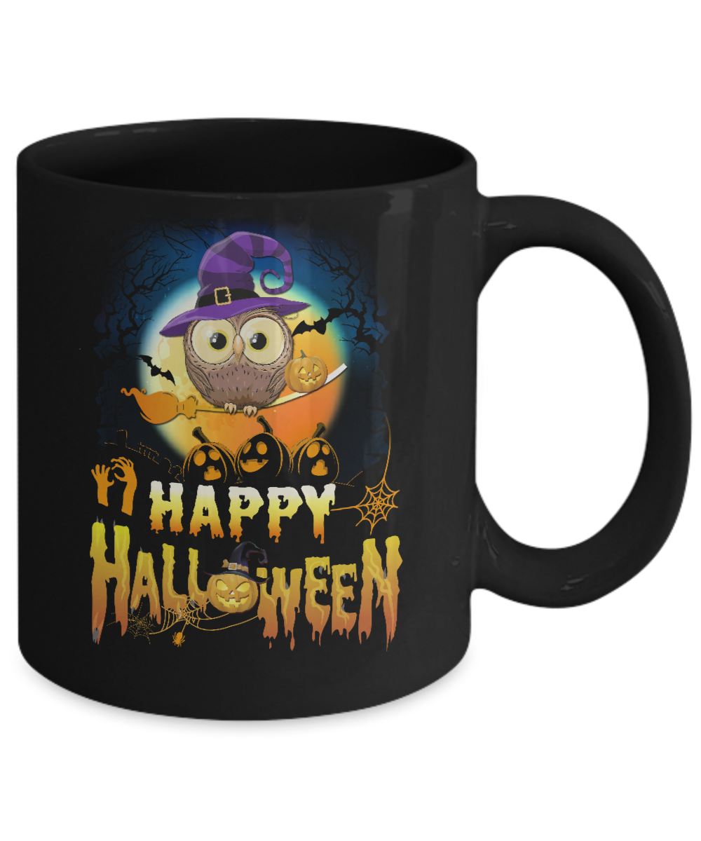 Happy Halloween Owl Witch Mug-Coffee Mug-11oz Mug-Black