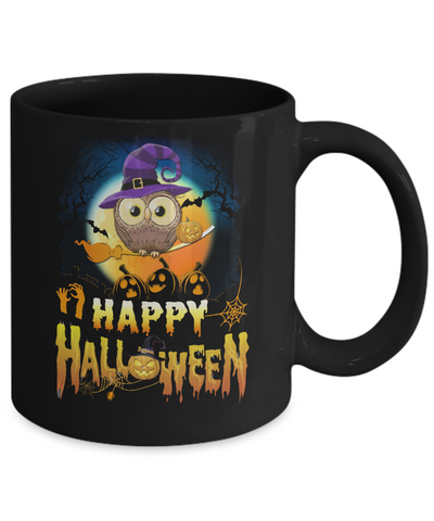 Happy Halloween Owl Witch Mug-Coffee Mug-11oz Mug-Black