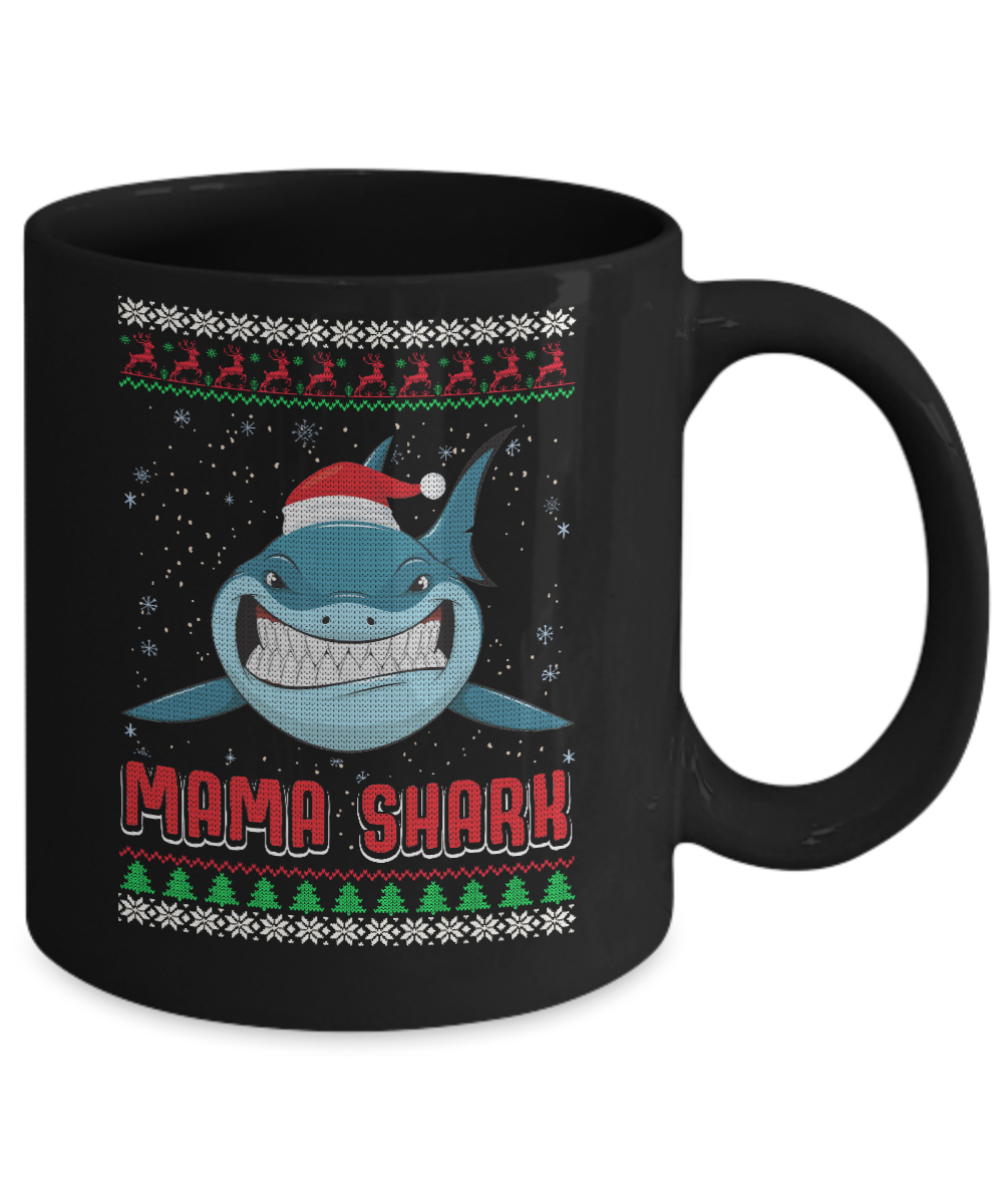 Mama Claus Shark Family Matching Christmas Ugly Sweater Mug-Coffee Mug-11oz Mug-Black