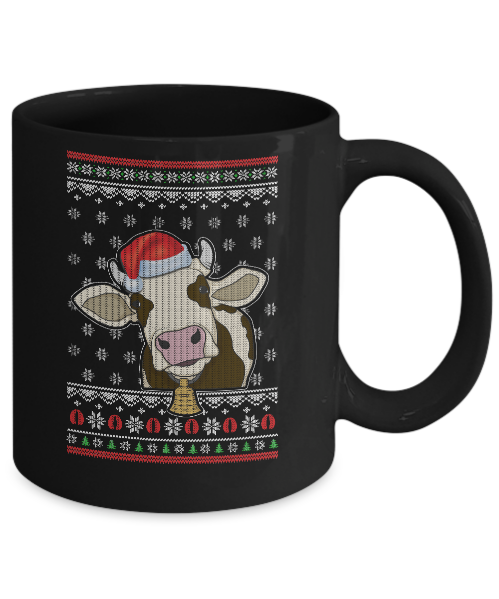 Pajamas Cow With Santa Hat Ugly Christmas Sweater Mug-Coffee Mug-11oz Mug-Black