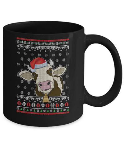 Pajamas Cow With Santa Hat Ugly Christmas Sweater Mug-Coffee Mug-11oz Mug-Black