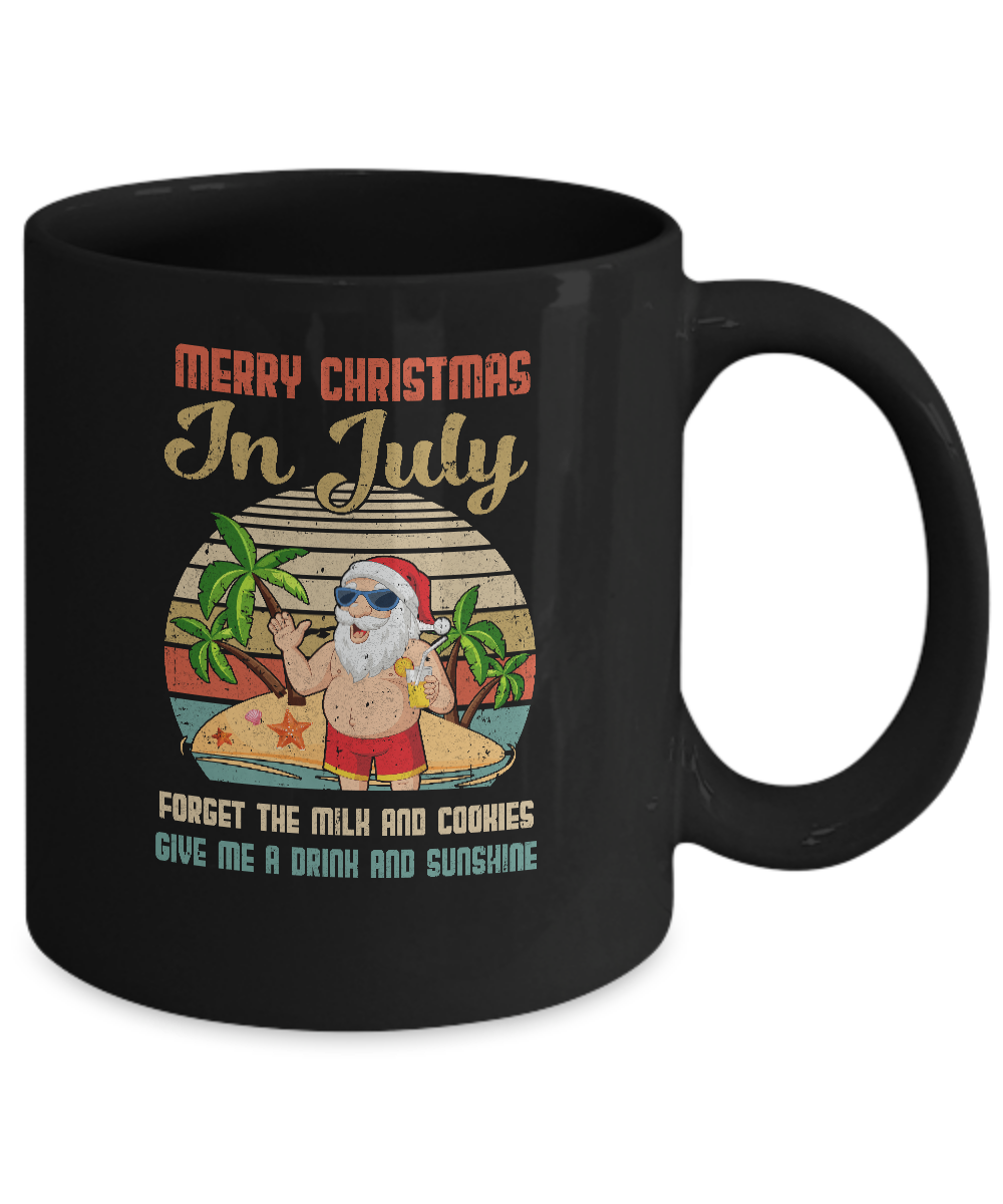 Funny Vintage Retro Santa Merry Christmas In July Gift Mug-Coffee Mug-11oz Mug-Black