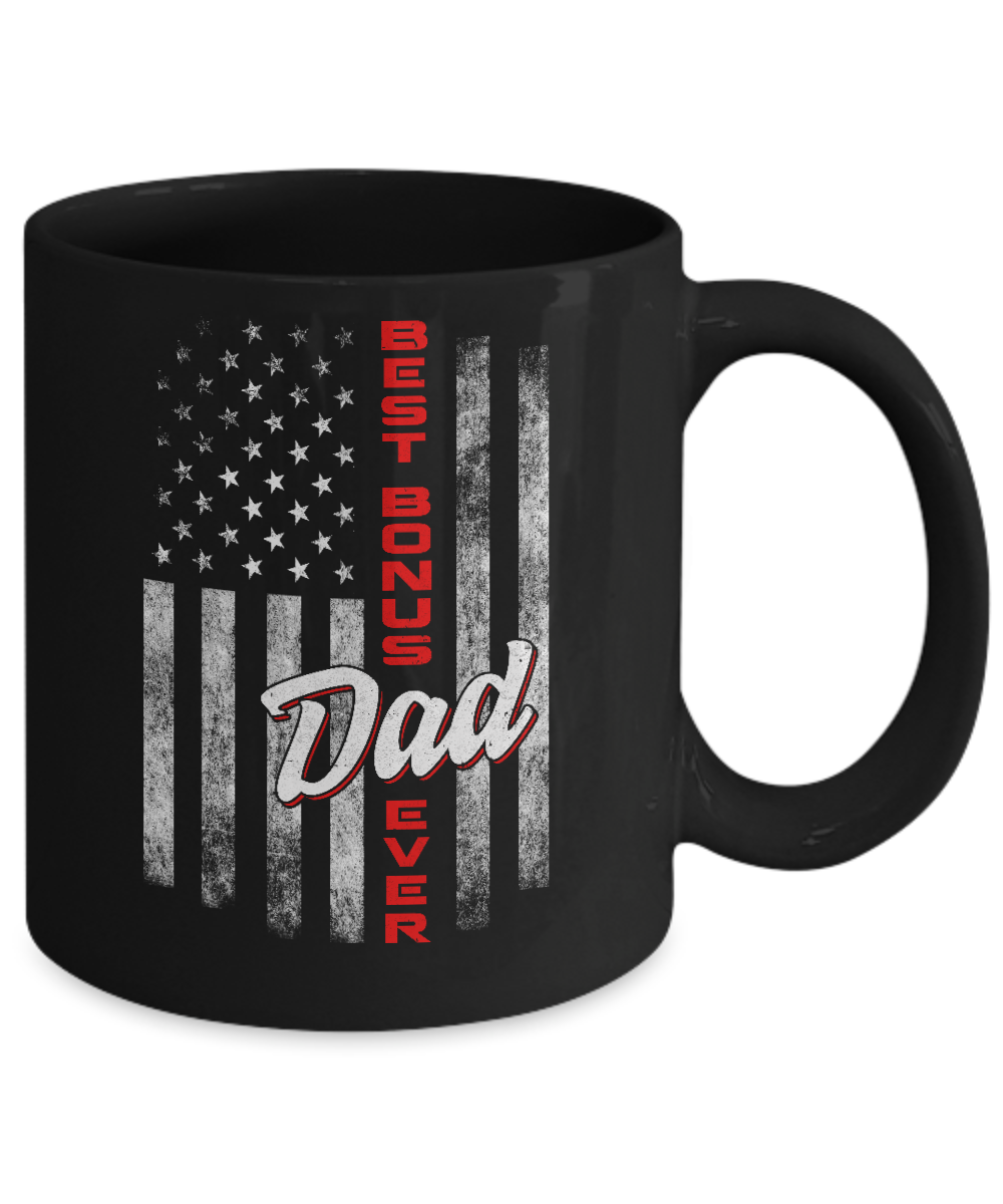 Best Bonus Dad Ever American Flag 4Th Of July Fathers Day Mug-Coffee Mug-11oz Mug-Black