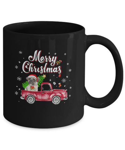Pug Retriever Rides Red Truck Christmas Pajama Mug-Coffee Mug-11oz Mug-Black