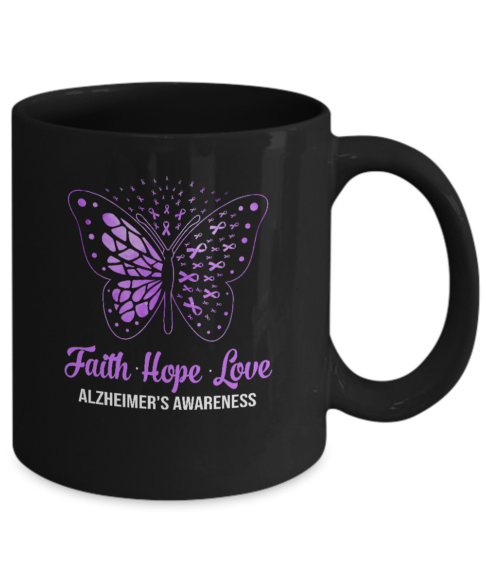 Faith Hope Love Purple Butterfly Alzheimer's Awareness Mug-Coffee Mug-11oz Mug-Black