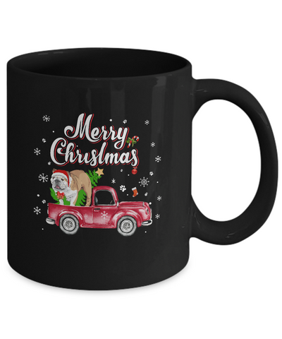 Bulldog Retriever Rides Red Truck Christmas Pajama Mug-Coffee Mug-11oz Mug-Black