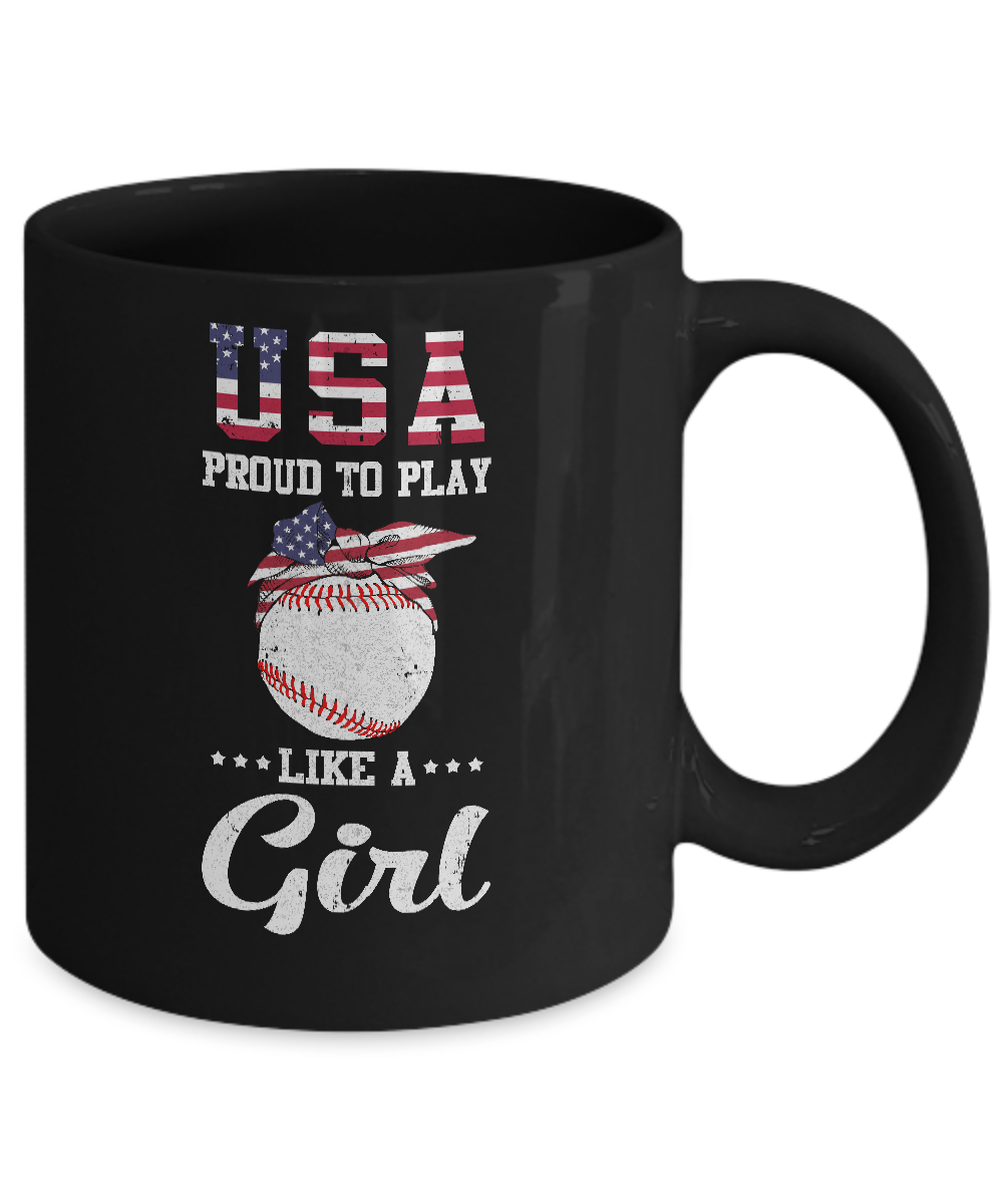 Usa Proud To Play Like A Girl Baseball Mug-Coffee Mug-11oz Mug-Black