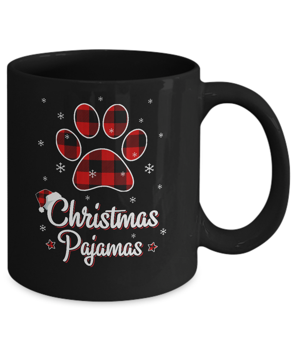 Buffalo Plaid Christmas Pajamas Dog Cat Hat Santa Mug-Coffee Mug-11oz Mug-Black