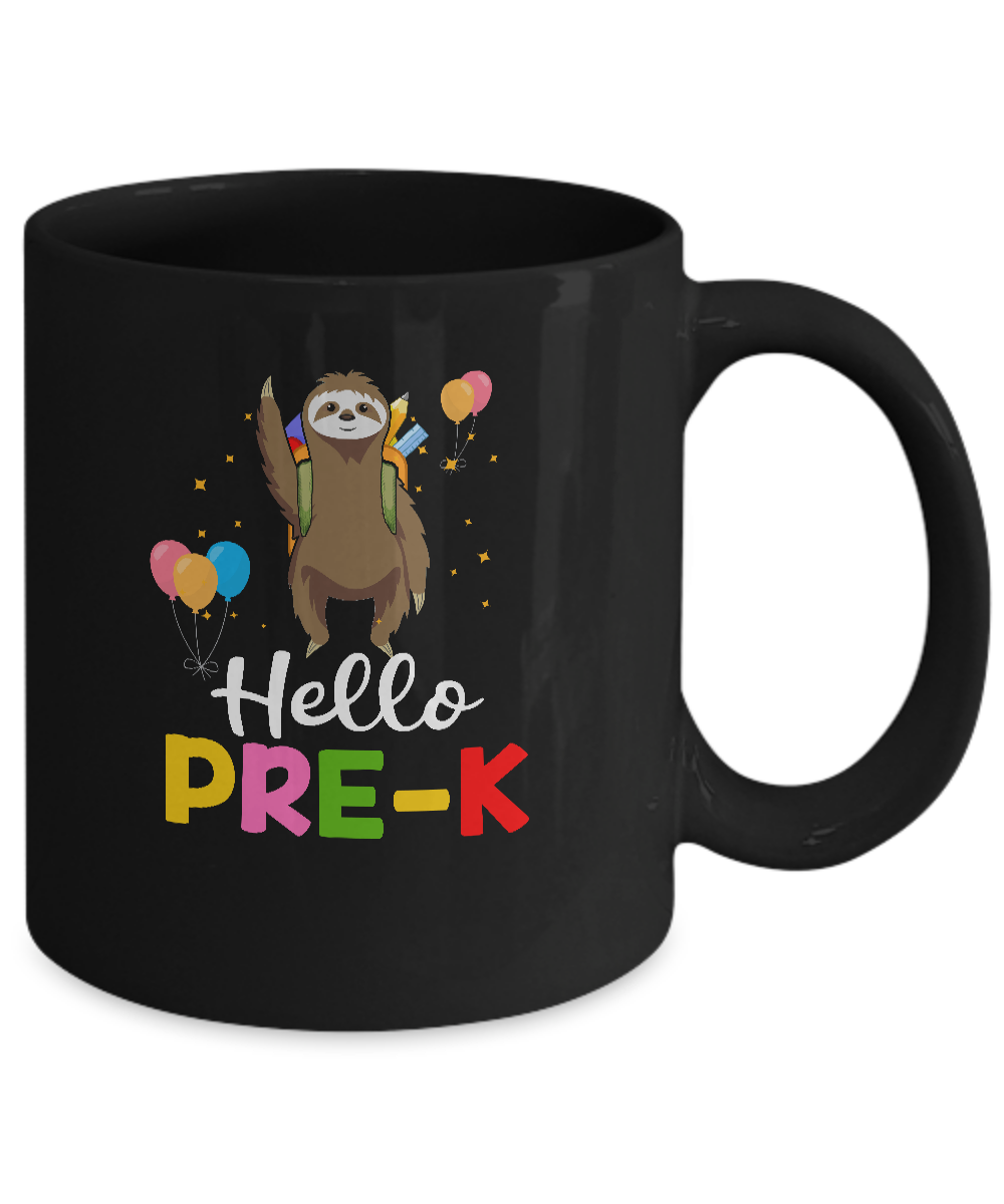 Funny Hello Pre-K Gift Back To School Sloth Gift Mug-Coffee Mug-11oz Mug-Black