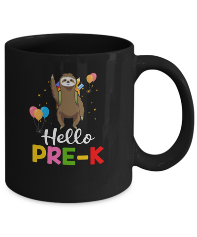 Funny Hello Pre-K Gift Back To School Sloth Gift Mug-Coffee Mug-11oz Mug-Black