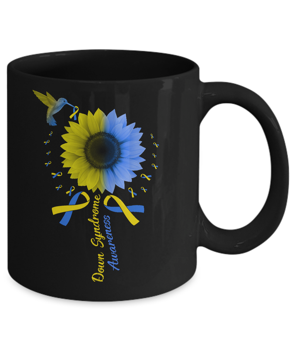 Hummingbird Sunflower Blue Yellow Down Syndrome Awareness Mug-Coffee Mug-11oz Mug-Black