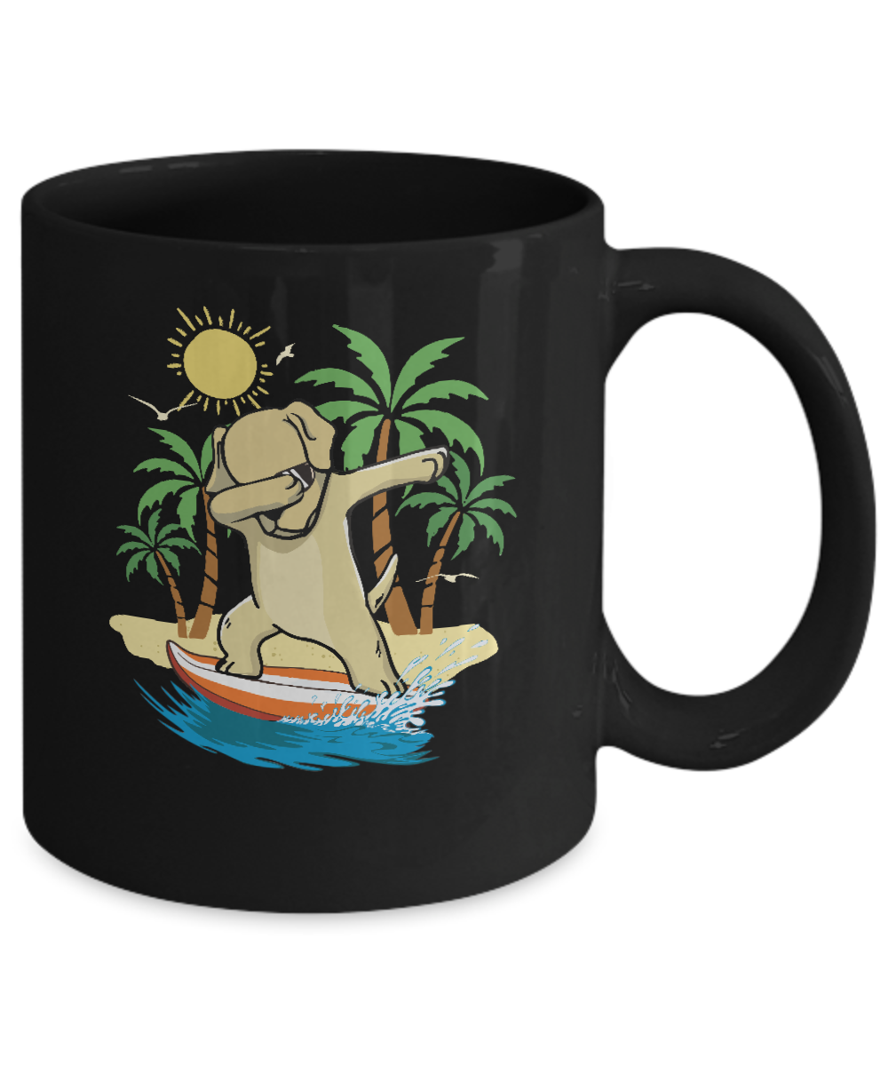 Summer Vacation Dabbing Labrador Surfing Surfboard Gift Mug-Coffee Mug-11oz Mug-Black
