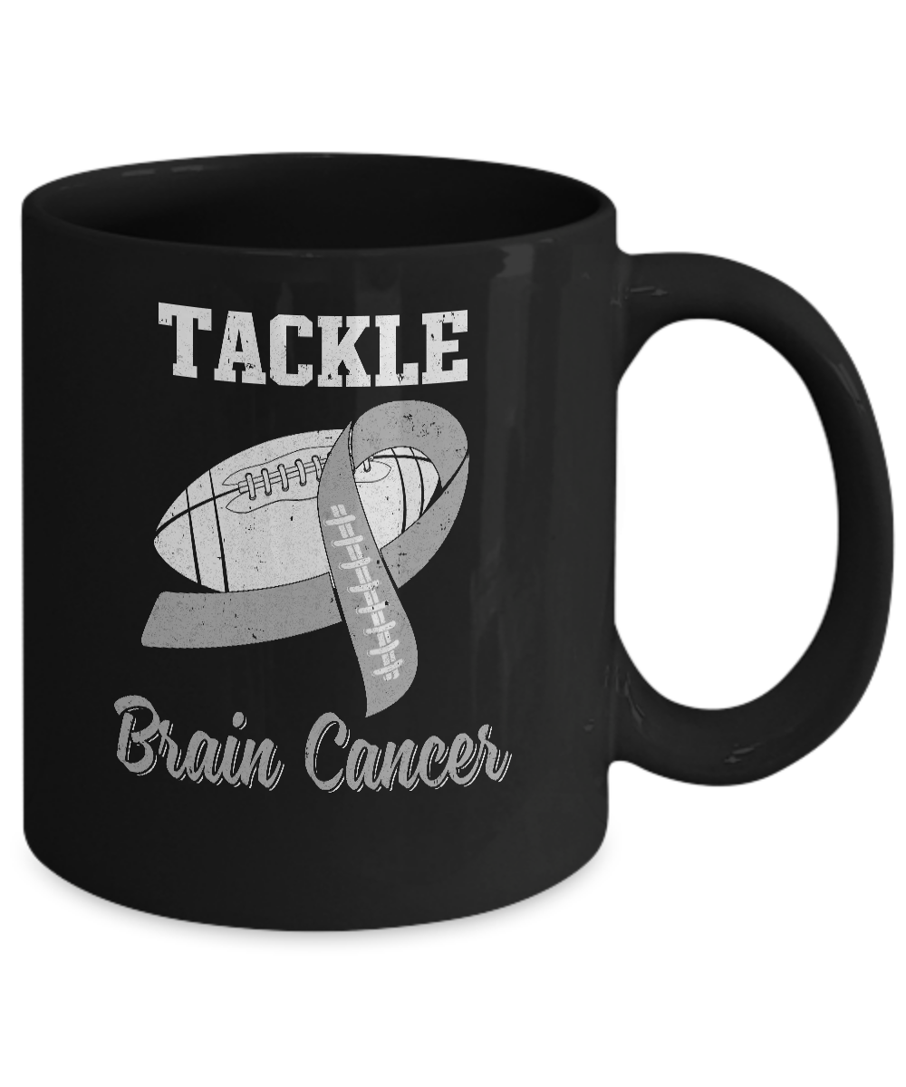 Football Survivor Tackle Gray Brain Cancer Awareness Mug-Coffee Mug-11oz Mug-Black