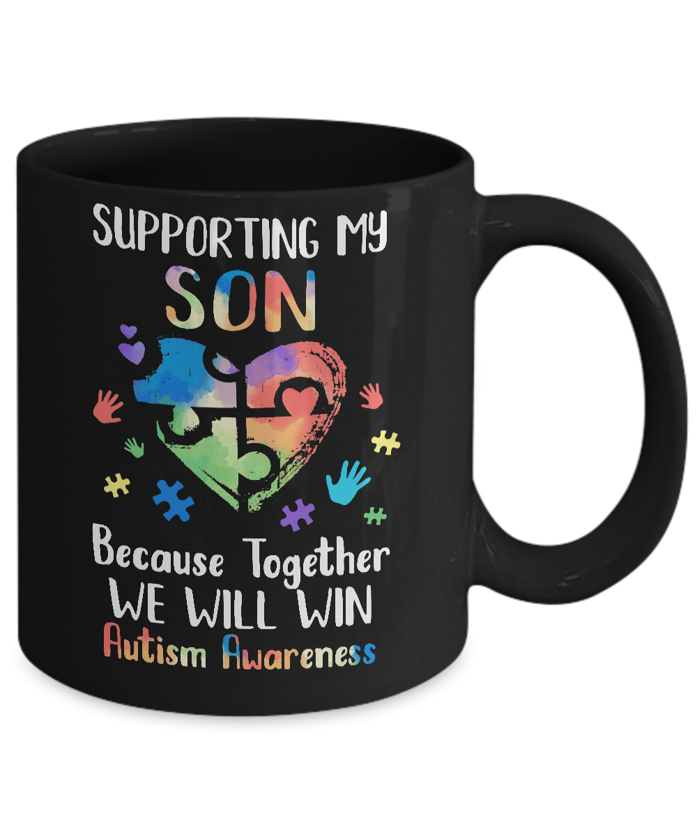 Supporting My Son Puzzle Autism Awareness Month Mug-Coffee Mug-11oz Mug-Black