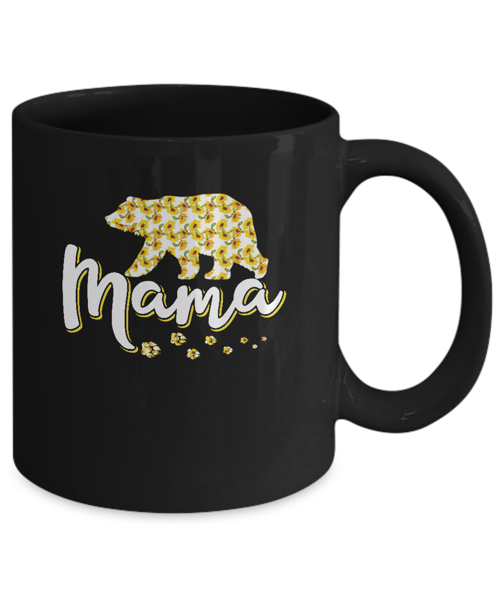 Sunflower Bear Mothers Day Gift Flowers Mama Floral Mug-Coffee Mug-11oz Mug-Black