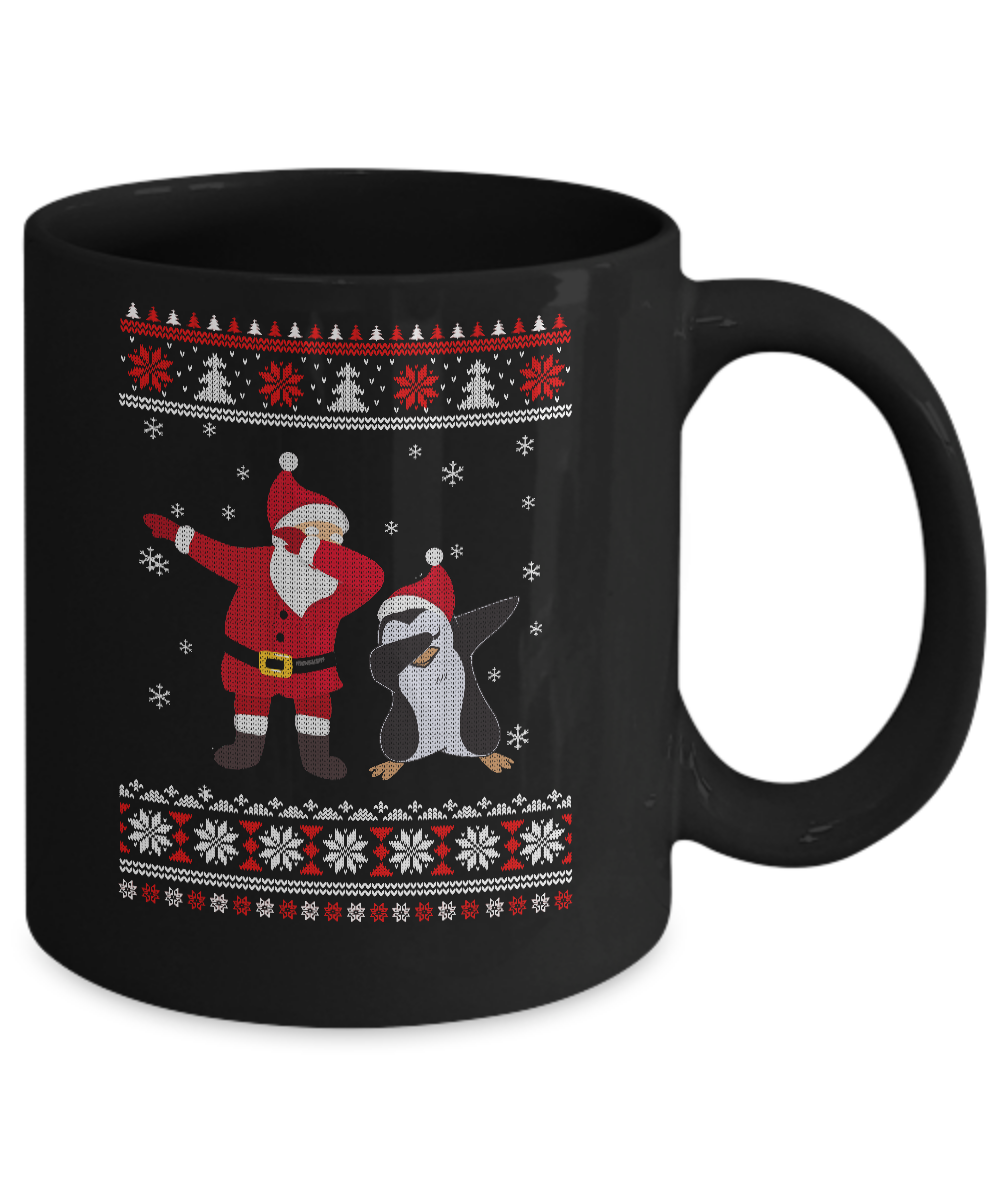 Dabbing Santa Penguin Dab Dance Ugly Christmas Sweater Mug-Coffee Mug-11oz Mug-Black
