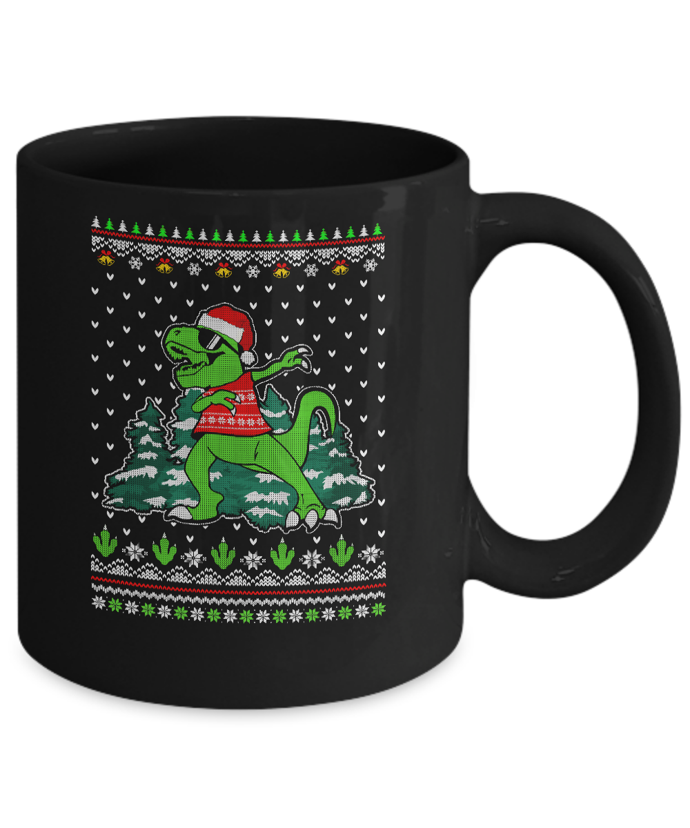 Funny Dab Dabbing Dinosaur Ugly Christmas Sweater Xmas Mug-Coffee Mug-11oz Mug-Black