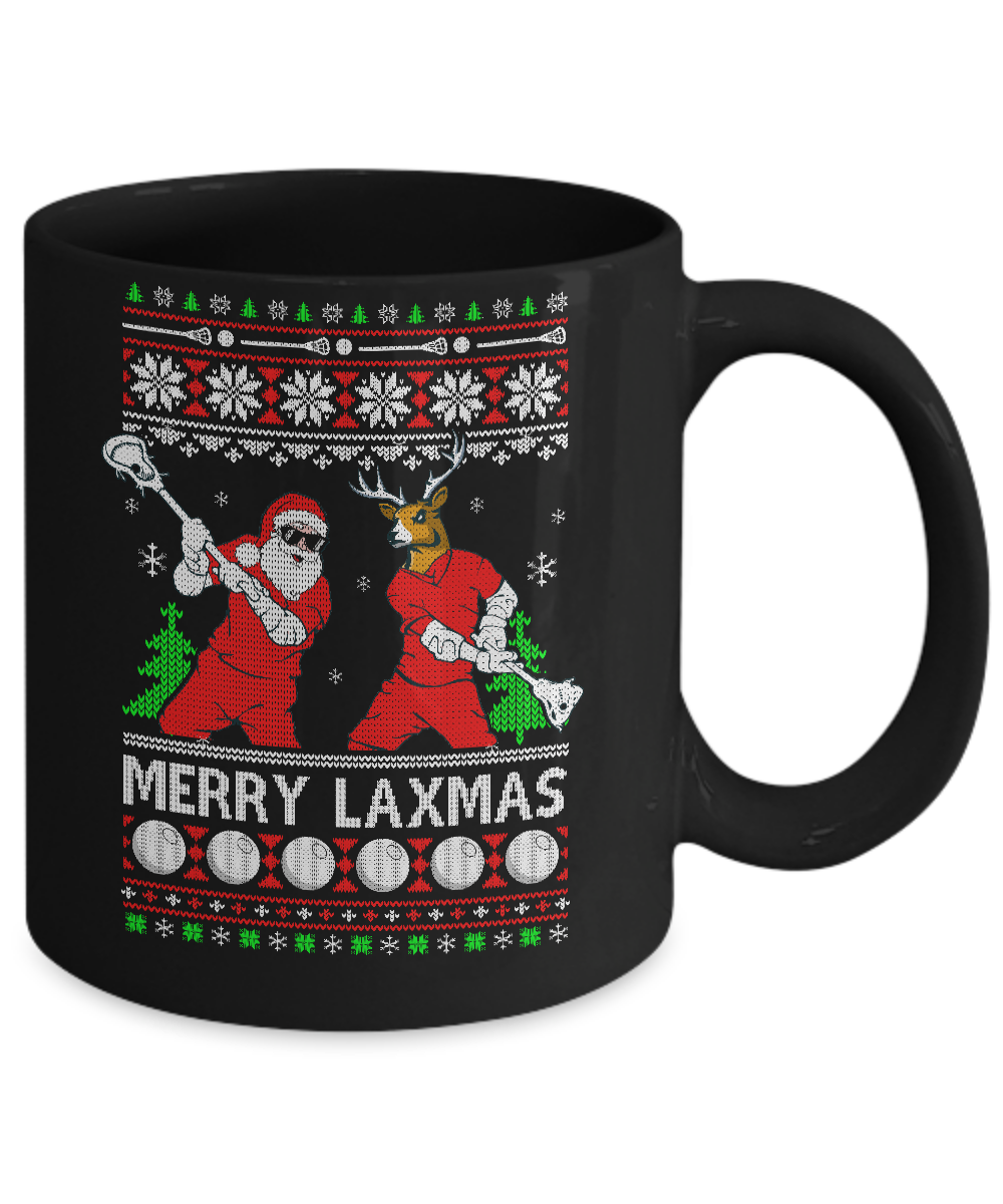 Lacrosse Santa Reindeer Merry Laxmas Ugly Christmas Sweater Mug-Coffee Mug-11oz Mug-Black