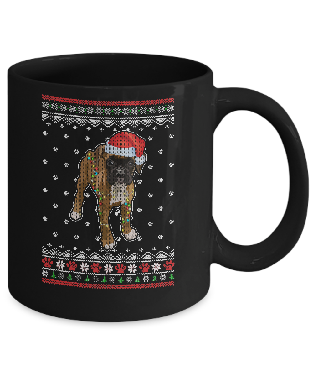 Boxer Christmas Ugly Sweater Lights Dog Xmas Gift Mug-Coffee Mug-11oz Mug-Black