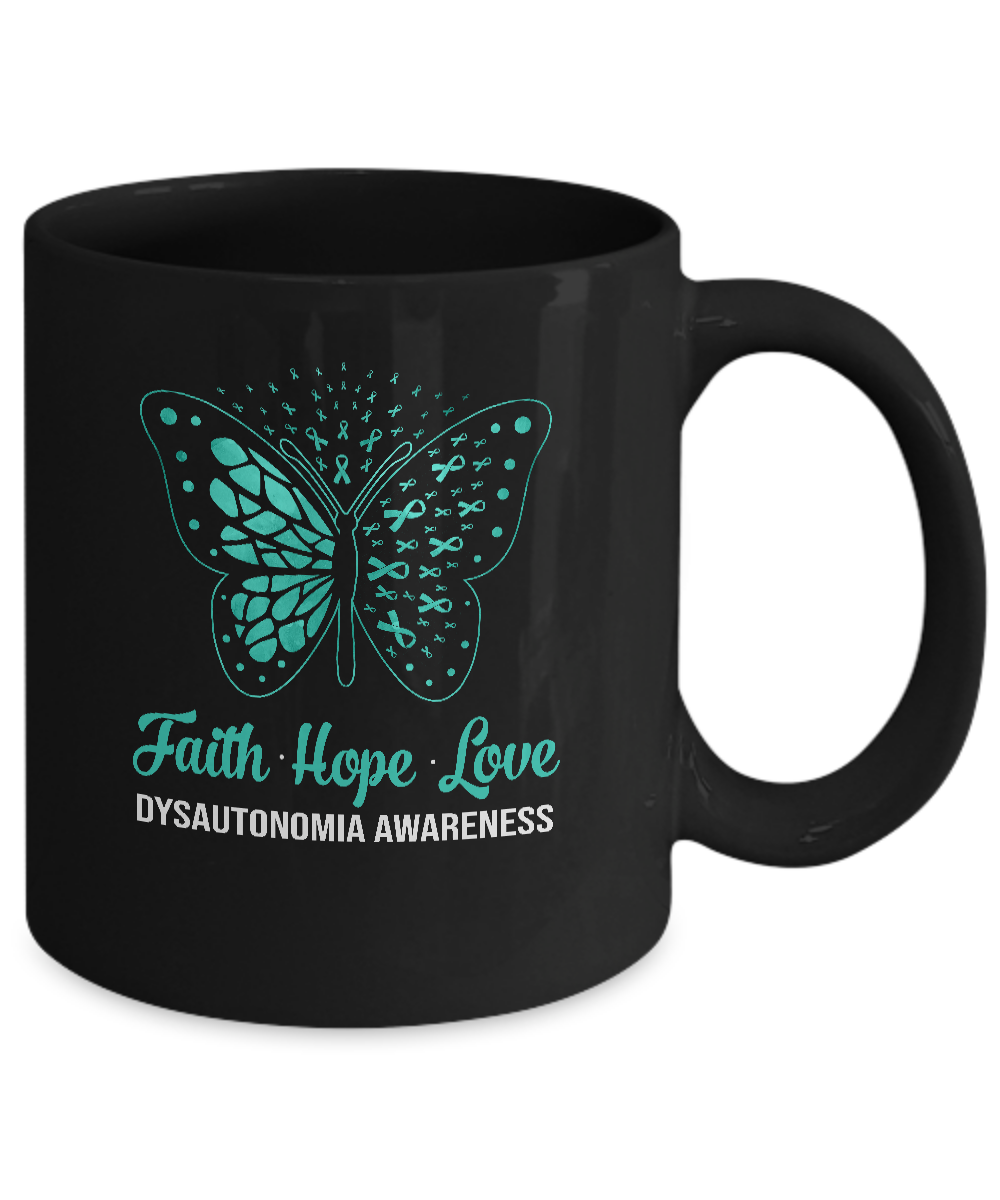 Faith Hope Love Turquoise Butterfly Dysautonomia Awareness Mug-Coffee Mug-11oz Mug-Black