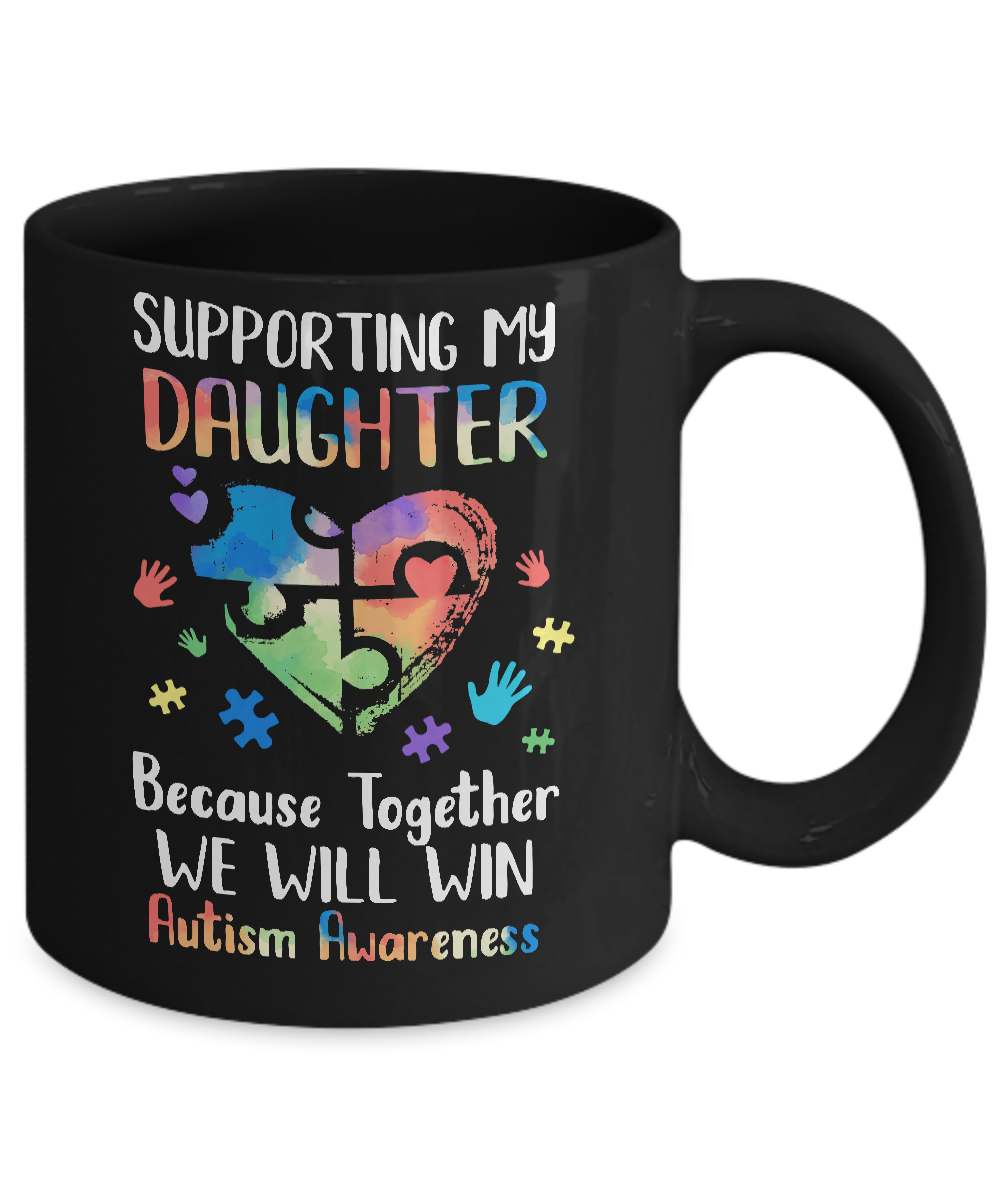 Supporting My Daughter Puzzle Autism Awareness Month Mug-Coffee Mug-11oz Mug-Black
