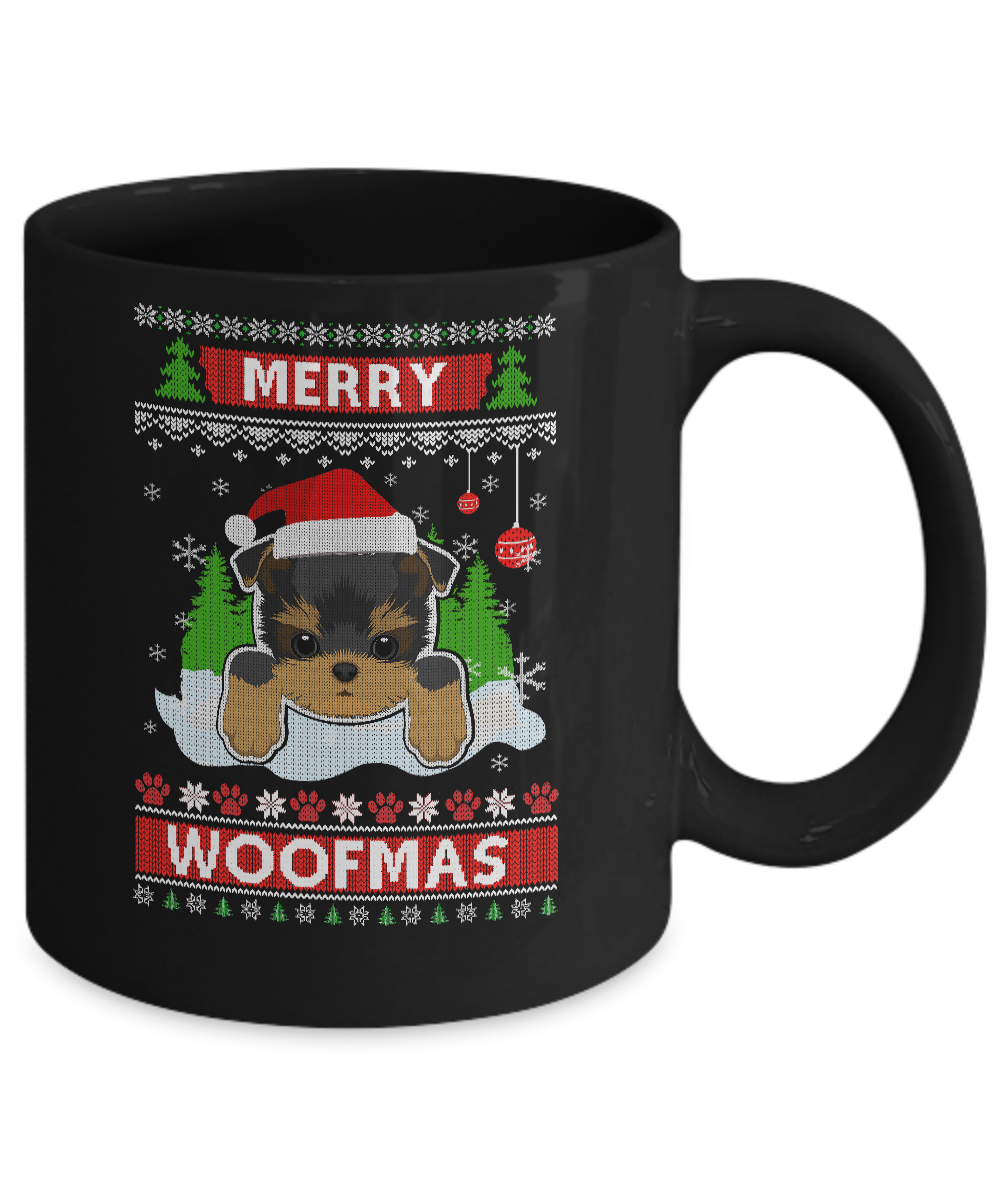 Yorkie Merry Woofmas Ugly Christmas Sweater Mug-Coffee Mug-11oz Mug-Black