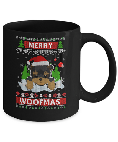 Yorkie Merry Woofmas Ugly Christmas Sweater Mug-Coffee Mug-11oz Mug-Black