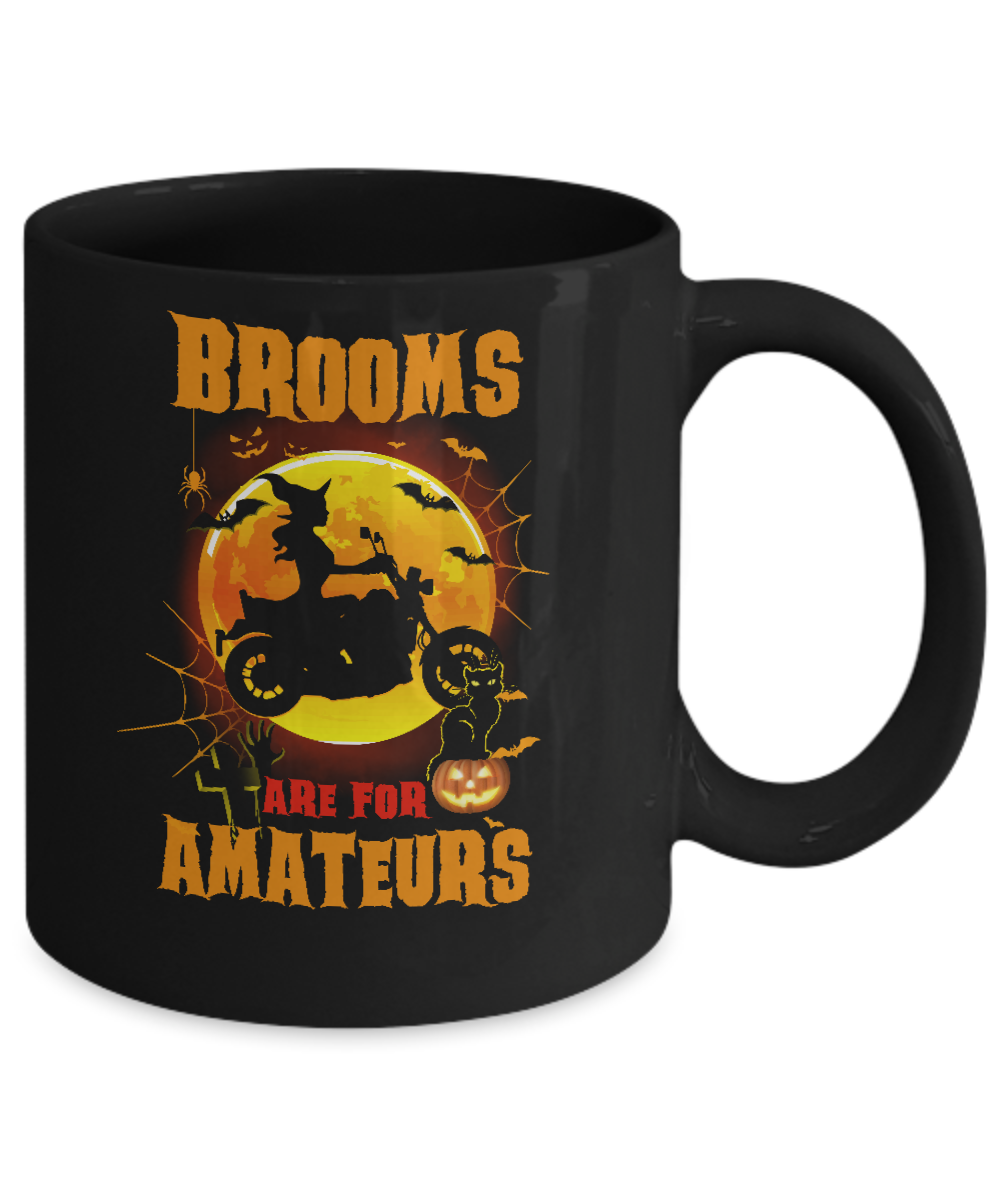 Brooms Are For Amateurs Funny Halloween Biker Mug-Coffee Mug-11oz Mug-Black