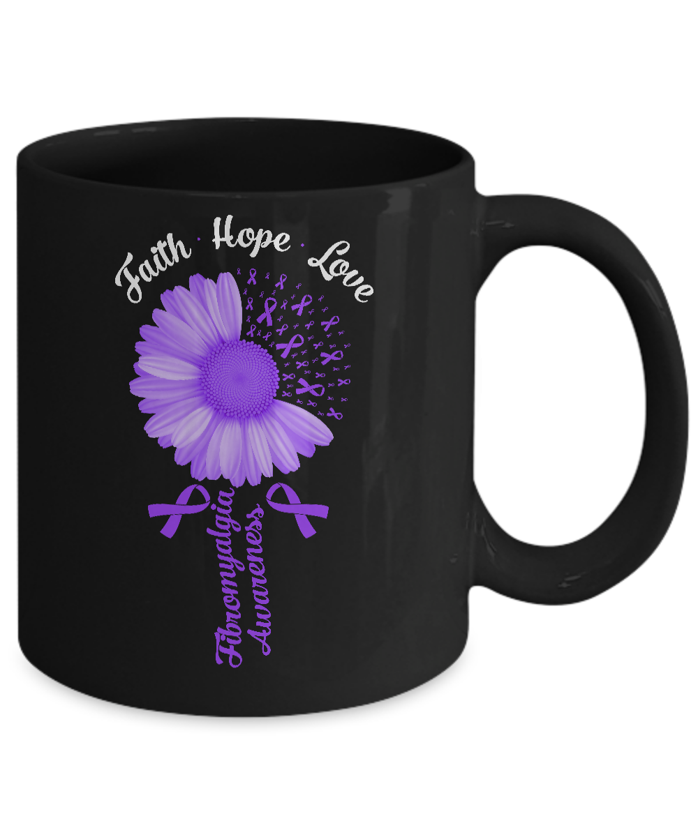 Faith Hope Love Purple Ribbon Fibromyalgia Awareness Mug-Coffee Mug-11oz Mug-Black