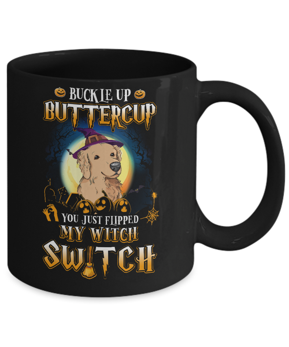 Buckle Up Buttercup Halloween Witch Golden Retriever Costume Mug-Coffee Mug-11oz Mug-Black