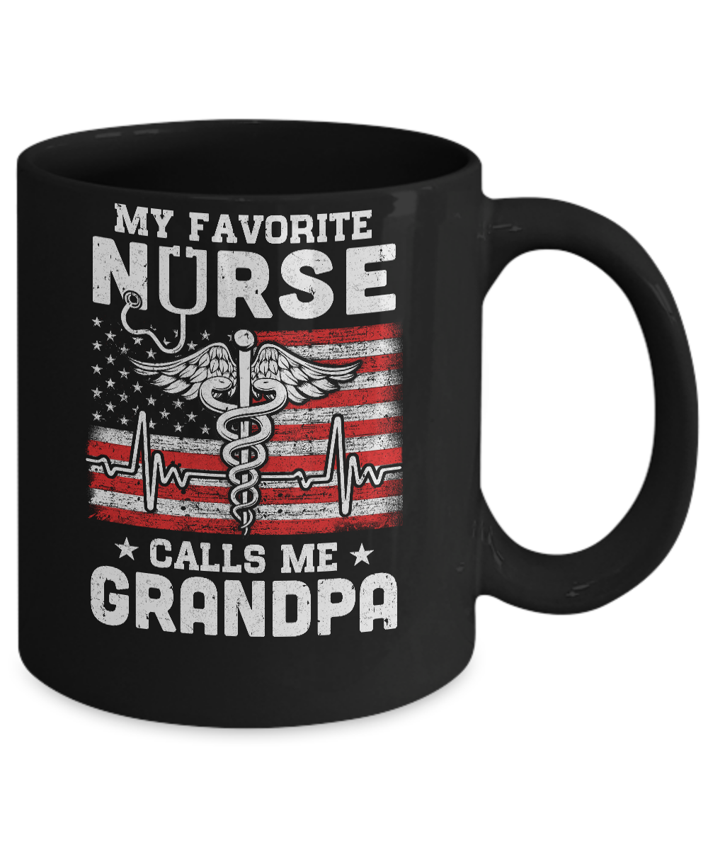 My Favorite Nurse Calls Me Grandpa USA Flag Father's Day Mug-Coffee Mug-11oz Mug-Black