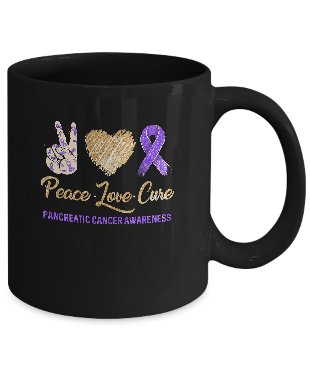 Peace Love Cure Pancreatic Cancer Awareness Mug-Coffee Mug-11oz Mug-Black