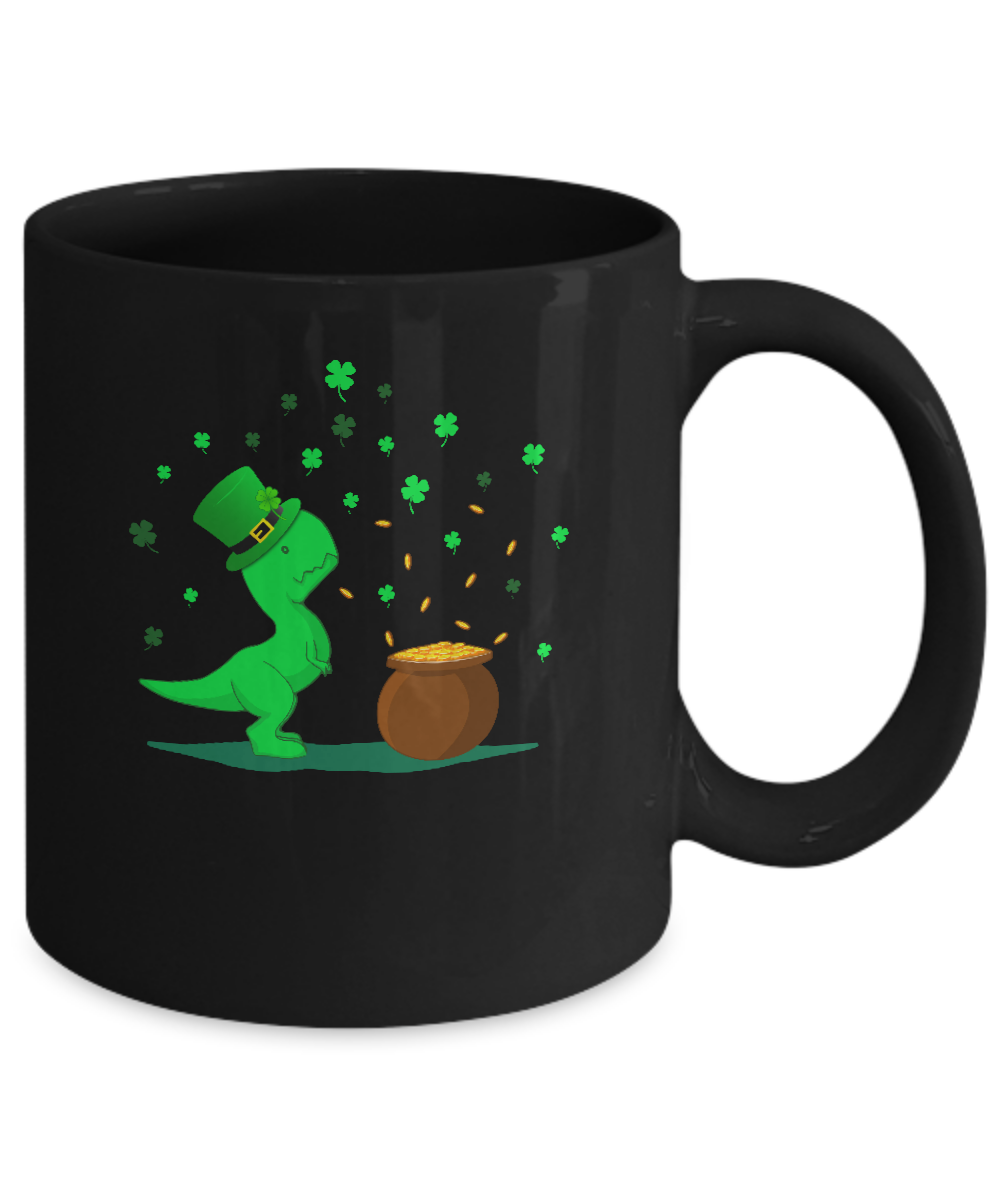 Lucky Dinosaur T-Rex St Patrick's Day Gift Mug-Coffee Mug-11oz Mug-Black