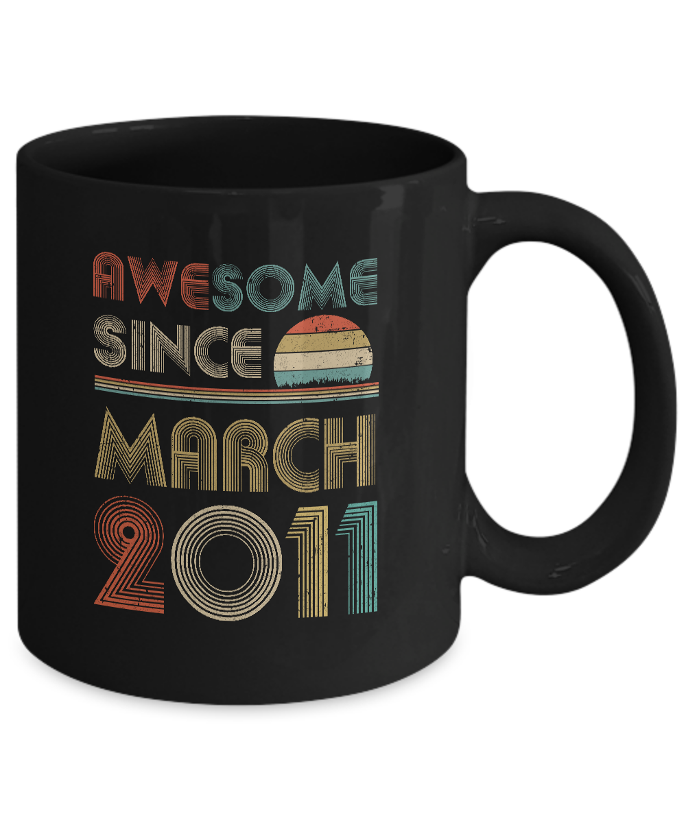 Awesome Since March 2011 Vintage 10th Birthday Gifts Youth Mug-Coffee Mug-11oz Mug-Black