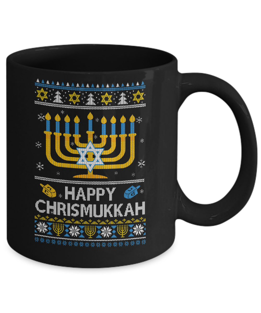 Happy Chrismukkah Xmas Hanukkah Ugly Christmas Sweater Mug-Coffee Mug-11oz Mug-Black