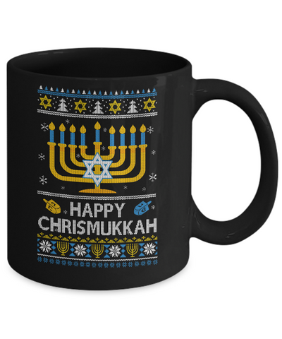 Happy Chrismukkah Xmas Hanukkah Ugly Christmas Sweater Mug-Coffee Mug-11oz Mug-Black