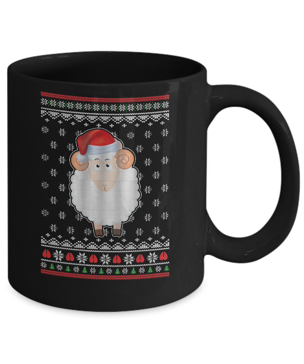 Pajamas Lamb Sheep Santa Hat Ugly Christmas Sweater Mug-Coffee Mug-11oz Mug-Black