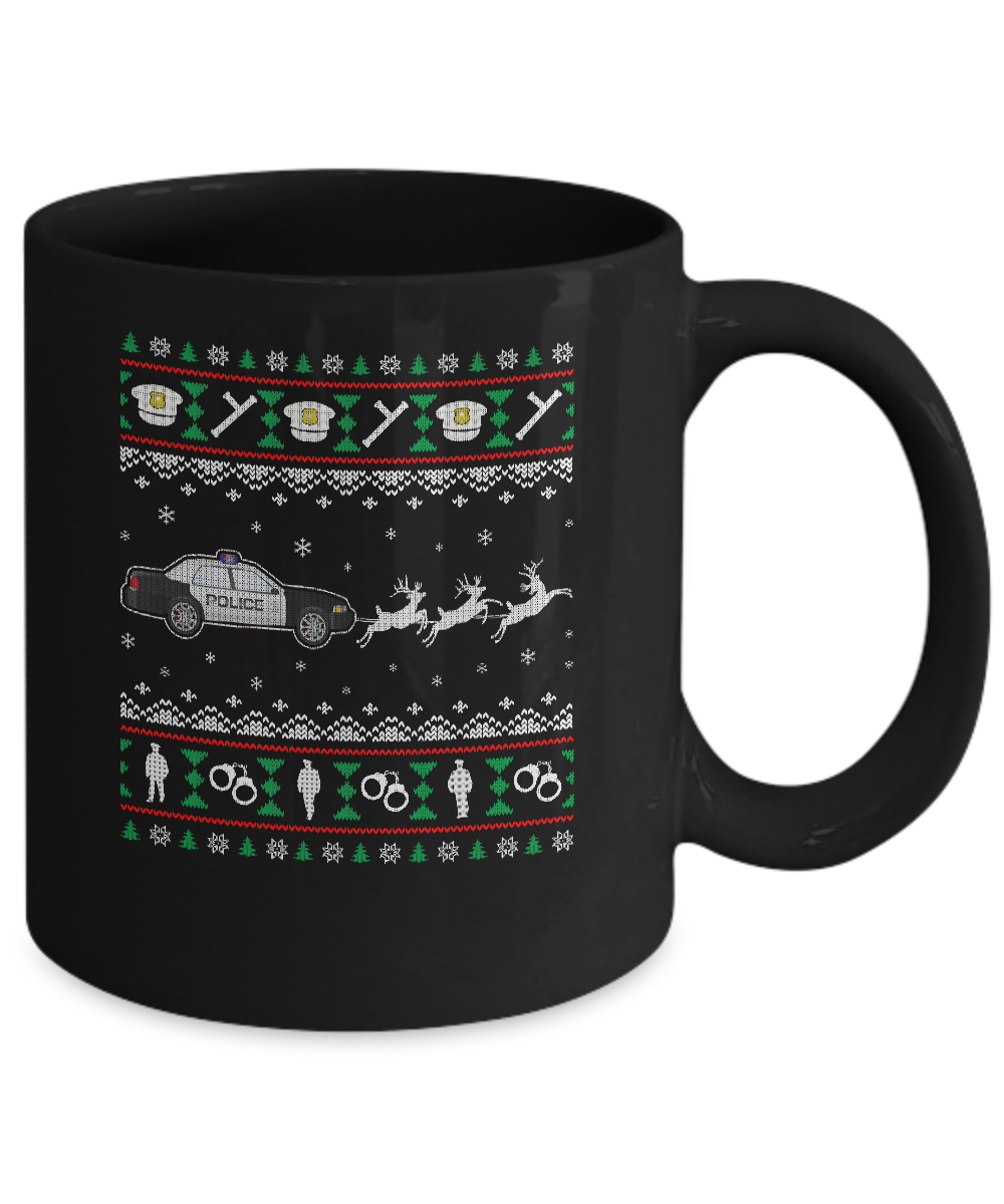 Merry Christmas Police Officer Ugly Sweater Gift Mug-Coffee Mug-11oz Mug-Black