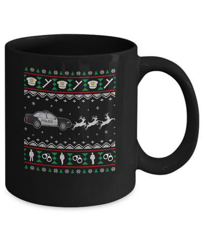 Merry Christmas Police Officer Ugly Sweater Gift Mug-Coffee Mug-11oz Mug-Black