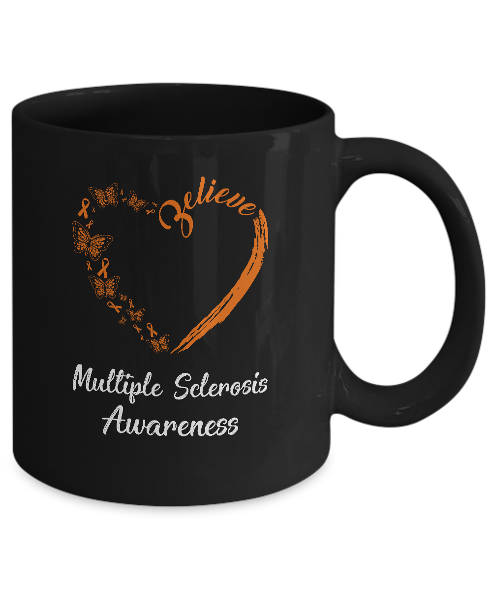 Butterfly Believe Multiple Sclerosis Awareness Ribbon Gifts Mug-Coffee Mug-11oz Mug-Black