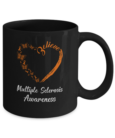 Butterfly Believe Multiple Sclerosis Awareness Ribbon Gifts Mug-Coffee Mug-11oz Mug-Black