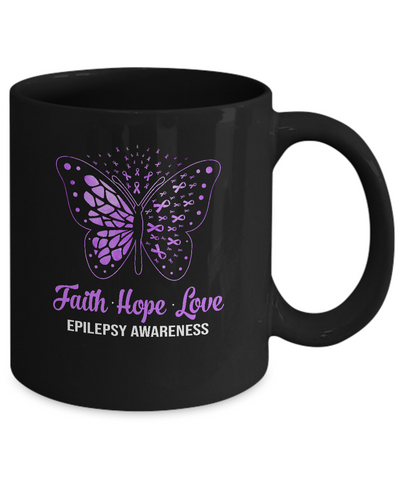 Faith Hope Love Purple Butterfly Epilepsy Awareness Mug-Coffee Mug-11oz Mug-Black