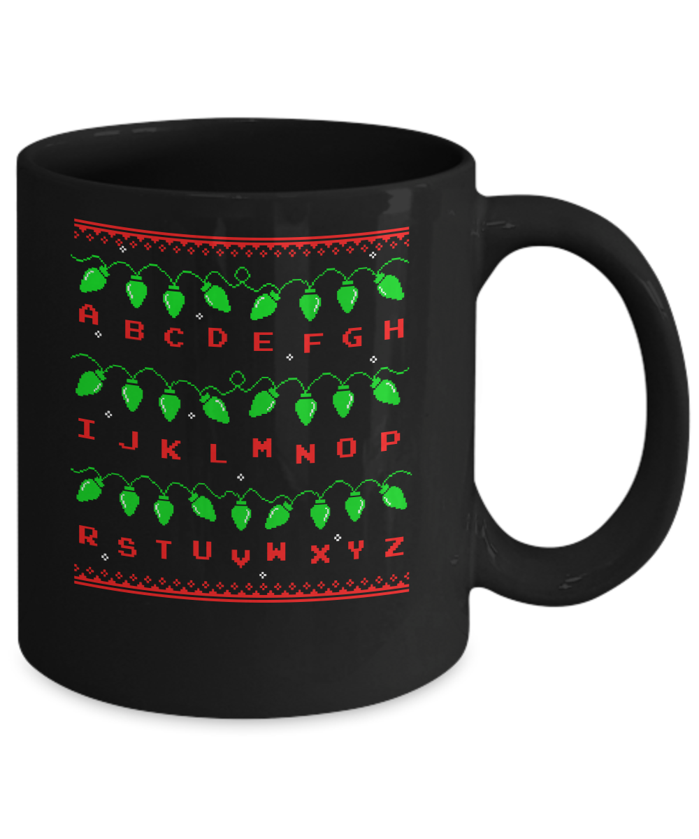 Stranger Ugly Sweater Christmas Lights 8 Bit Mug-Coffee Mug-11oz Mug-Black