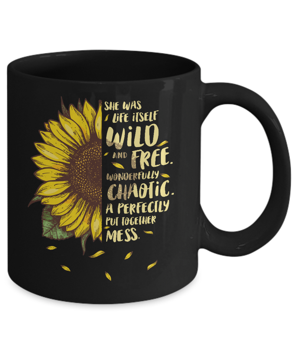 She Was Life Itself Wild And Free Vintage Sunflower Mug-Coffee Mug-11oz Mug-Black